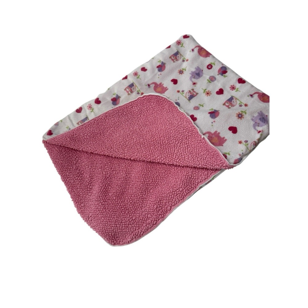 Just Born Purple Pink Owl Elephants Hearts Minky Sherpa Baby Girls Blanket 28x38